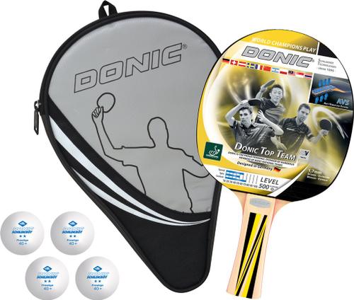 DONIC Tischtennis-Set Donic-Schildkröt Tischtennis-Geschenkset Top Team 500, 1 Schläger, 4 Bälle inkl. Schlägerhülle, in neuer Kartonverpackung, tolles Komplettset für den Start, 788451 - in Grau